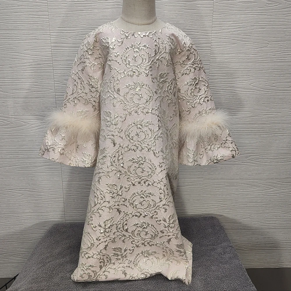 Halabaloo Dress Bell Sleeves Faux Fur Light Pink Silver Detail Read Description